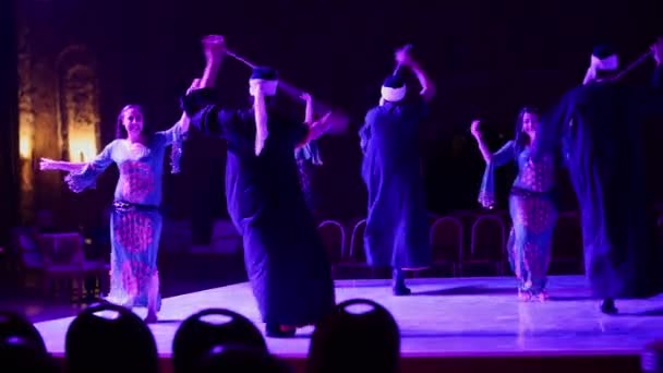 Hurghada, Egypt - February 26, 2016 A group of men and women dancing traditional Arab dance — Stock Video