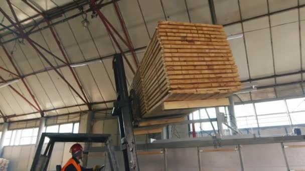 Seria wideo: praca na tartaku: blok deski zanurzone w roztworze korozji — Wideo stockowe