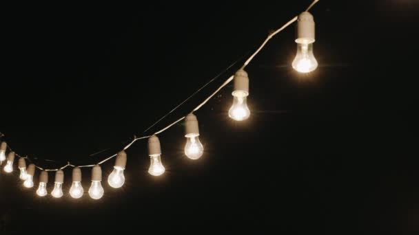 Guirlande de lumières la nuit, à côté des petits moucherons qui volent autour 