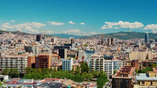 Vue panoramique de la ville de Barcelone, Espagne depuis Montjuic. Temps écoulé — Video