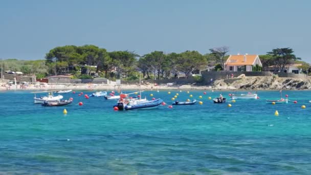 Local de férias ideal - bungalows e baía com barcos e iates — Vídeo de Stock