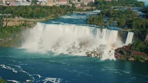 Aerial view of The Niagara River and Niagara Falls. 4k 10 bit video — Stock Video