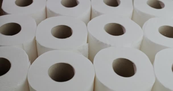 Lots of toilet paper rolls. Sllider shot — Stock Video