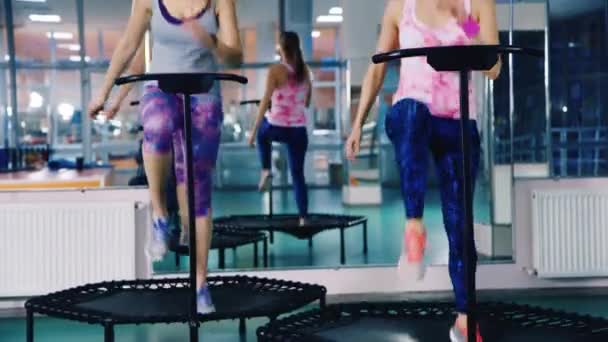 Bir fitness stüdyosunda birlikte eğitim atlama — Stok video