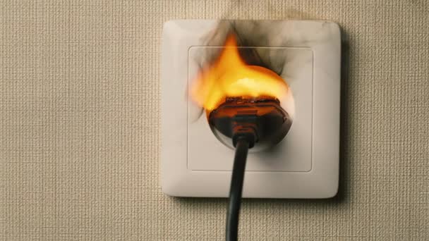 Fire in European style  wall socket. Real flames — Stock Video