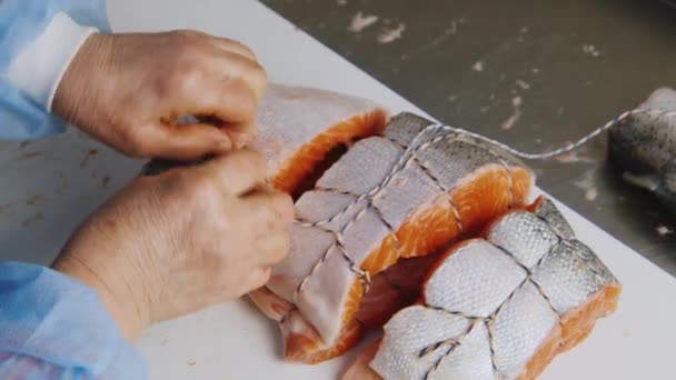 Trabalho na fábrica de peixe — Vídeo de Stock