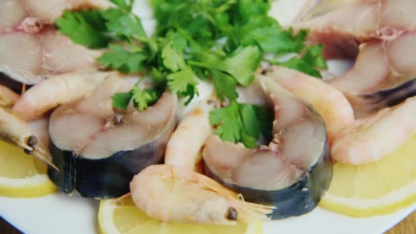 Pieces of salted herring with herbs — Stock Video