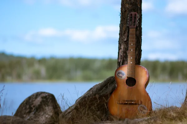 Gitara na tle przyrody Jezioro — Zdjęcie stockowe