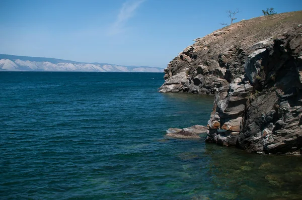 Turquoise Water Lake Baikal Rock Summer Close — Stock Photo, Image