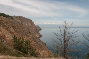 Sibirya 'daki Baykal Gölü kıyısı Khoboy Olkhon Adası yaz günü Rusya