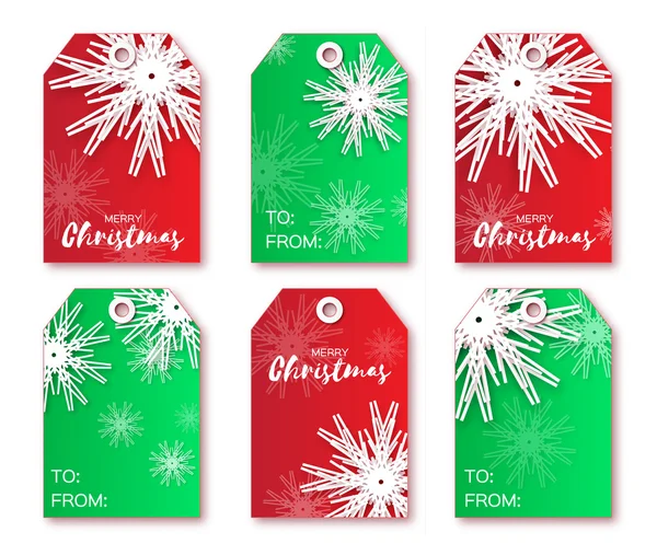Festive collection of red, green Christmas labels.