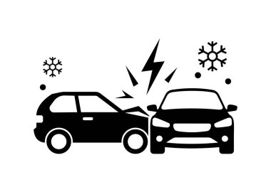 Minimalist Kış Araba Kazası Siluet Çarpışma Güvenliği Simgesi