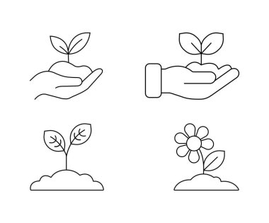 Minimalist Bahçıvanlık ve Bitki Yetiştirme Çizgisi Sanat Seti