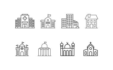 Minimalist Mimari Bina Simgeleri Siyah Çizgi Biçimi Koleksiyonu