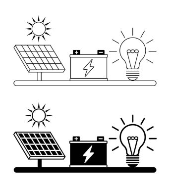 bir dizi güneş enerjisi sembolü