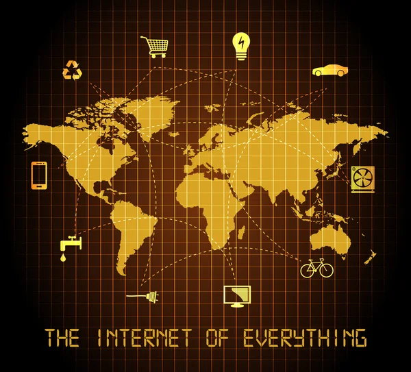 Het Internet van alles - wereld kaart ontwerp — Stockvector