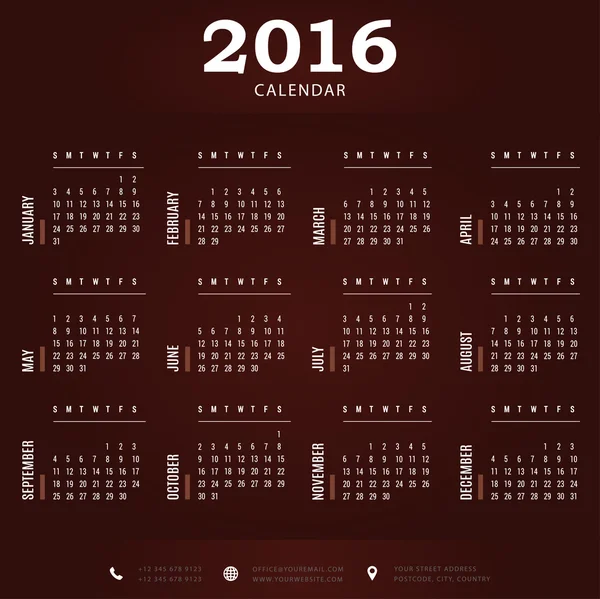 Modelo de calendário 2016 para empresas e uso privado — Vetor de Stock