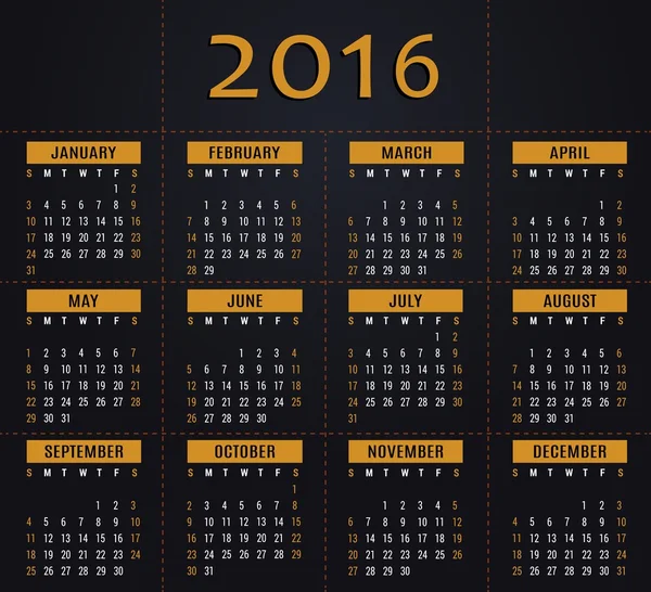 Modèle de calendrier 2016 pour usage professionnel et privé — Image vectorielle