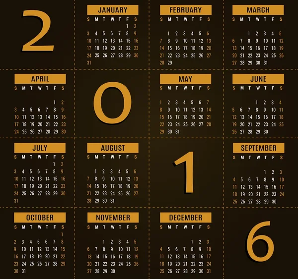 Modèle de calendrier 2016 pour usage professionnel et privé — Image vectorielle