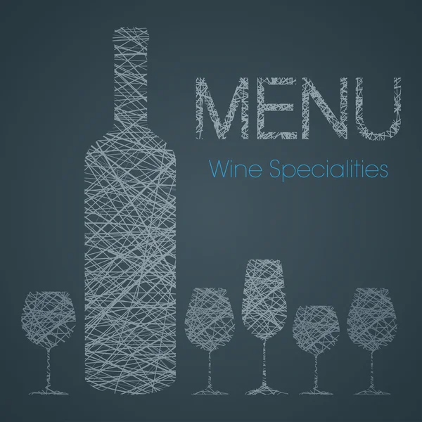 Lista de vinos con especialidades de vino - edición azul y blanco — Vector de stock