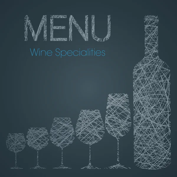 Wijnkaart met wijn specialiteiten - blauwe en witte editie — Stockvector