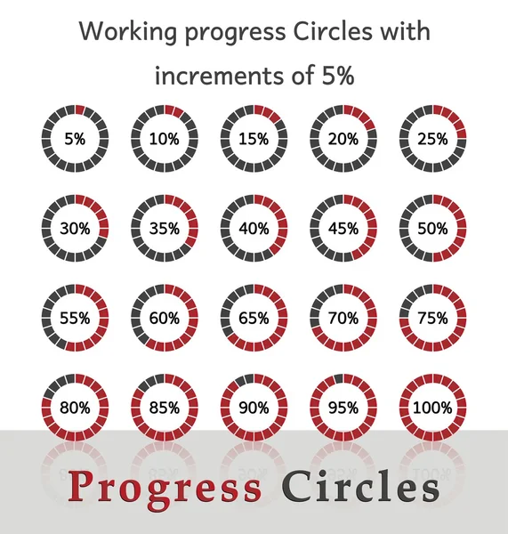 Círculos de progreso con incrementos del 5% - diseño rojo — Archivo Imágenes Vectoriales