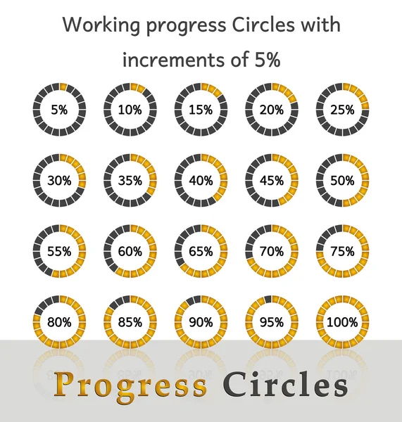 Círculos de progreso con incrementos del 5% - diseño amarillo — Vector de stock