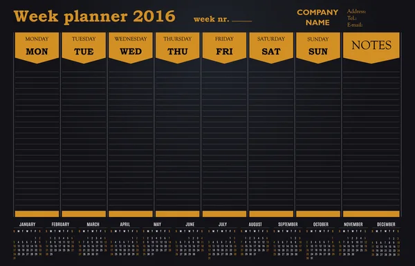 Kalenderwoche 2016 - orange Design — Stockvektor