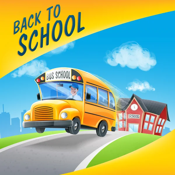 Terug naar school en de school bus — Stockvector