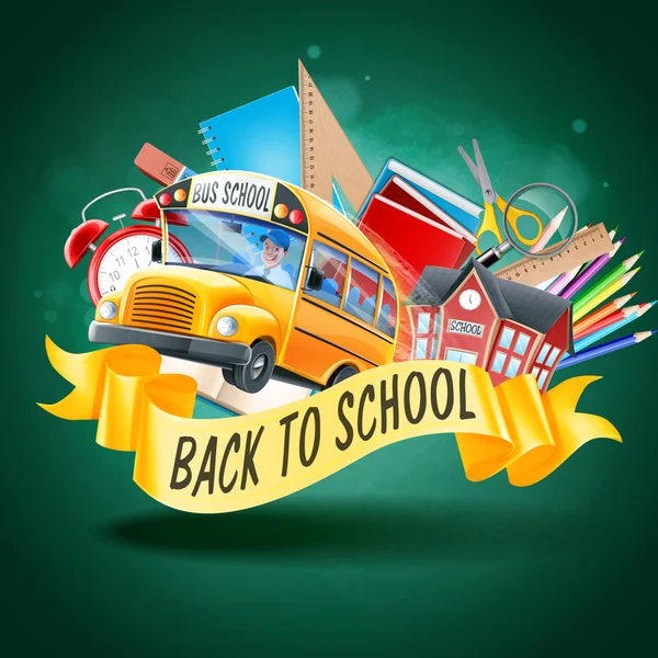 Zurück zur Schule und zum Schulbus — Stockvektor