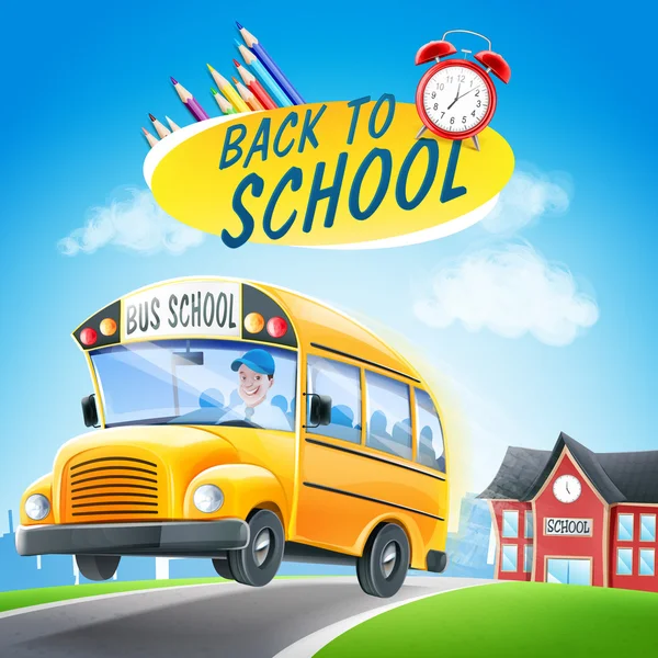 Terug naar school en de school bus — Stockvector
