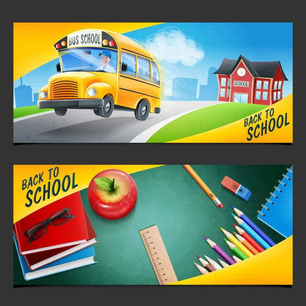 Terug naar school en de school bus — Stockvector