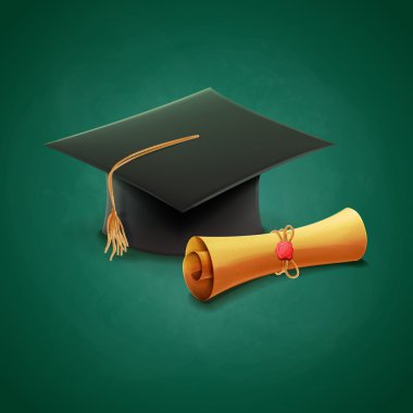 Diploma ve mezuniyet şapkası