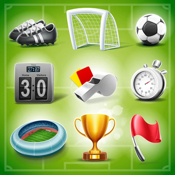 Diferentes iconos para el fútbol — Vector de stock