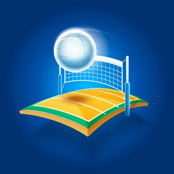 Campo de voleibol y pelota — Vector de stock