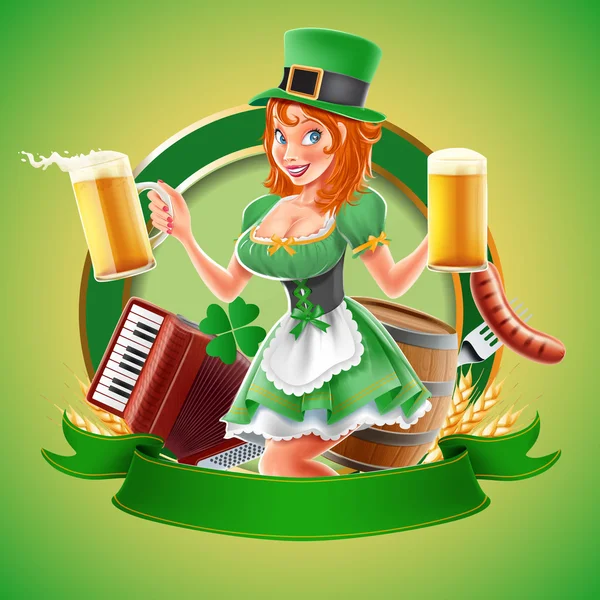 Cerveza irlandesa con chica — Archivo Imágenes Vectoriales