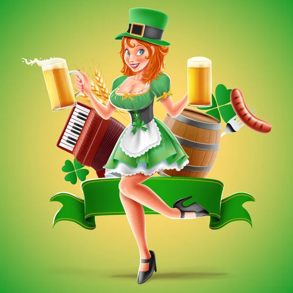 Cerveja irlandesa com menina —  Vetores de Stock