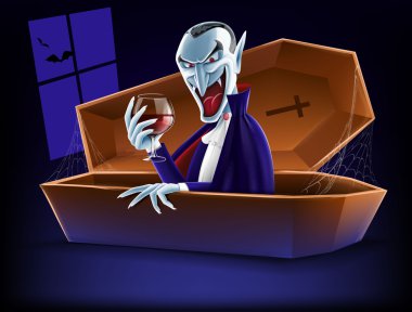 vampir tabutun içinde kırmızı şarap ile