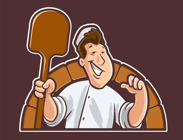 矢量艺术工作厨师举行面包店铲子 卡通风格 — 图库矢量图片
