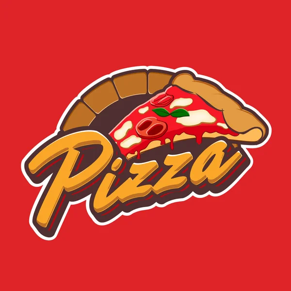 Pizza Logo Diseño Sobre Fondo Rojo Vector Ilustración — Vector de stock