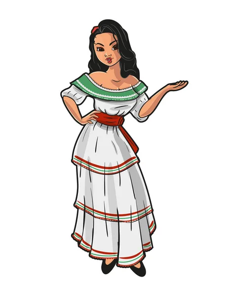 Ilustración Vectorial Mujer Dibujos Animados Traje Tradicional — Vector de stock