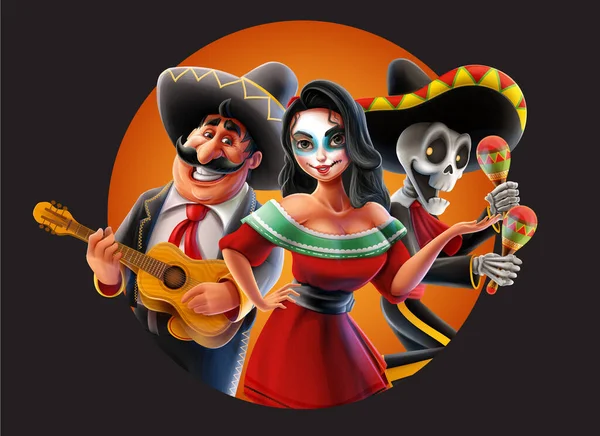 Ilustracja Meksykańskiego Halloween Kostiumie — Wektor stockowy