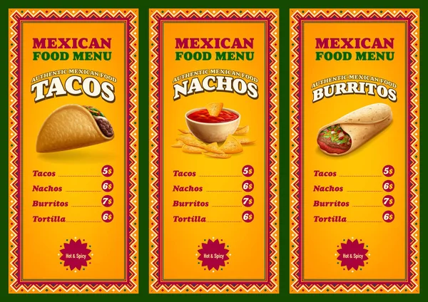 Modèle Menu Restaurant Pour Restauration Rapide Mexicaine Classique — Image vectorielle