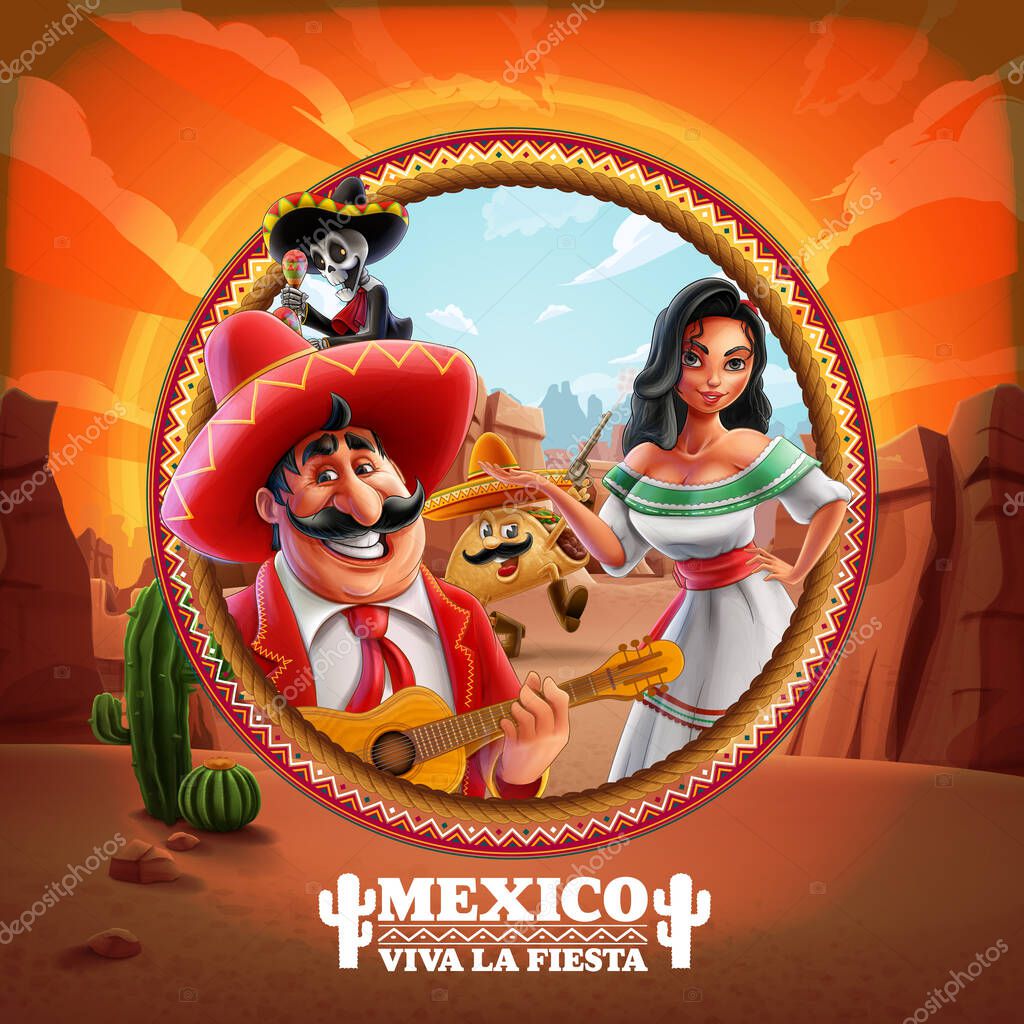 Vector template with Mexican culture characters