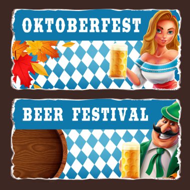 Oktoberfest pankartı kadın ve erkekle birlikte.