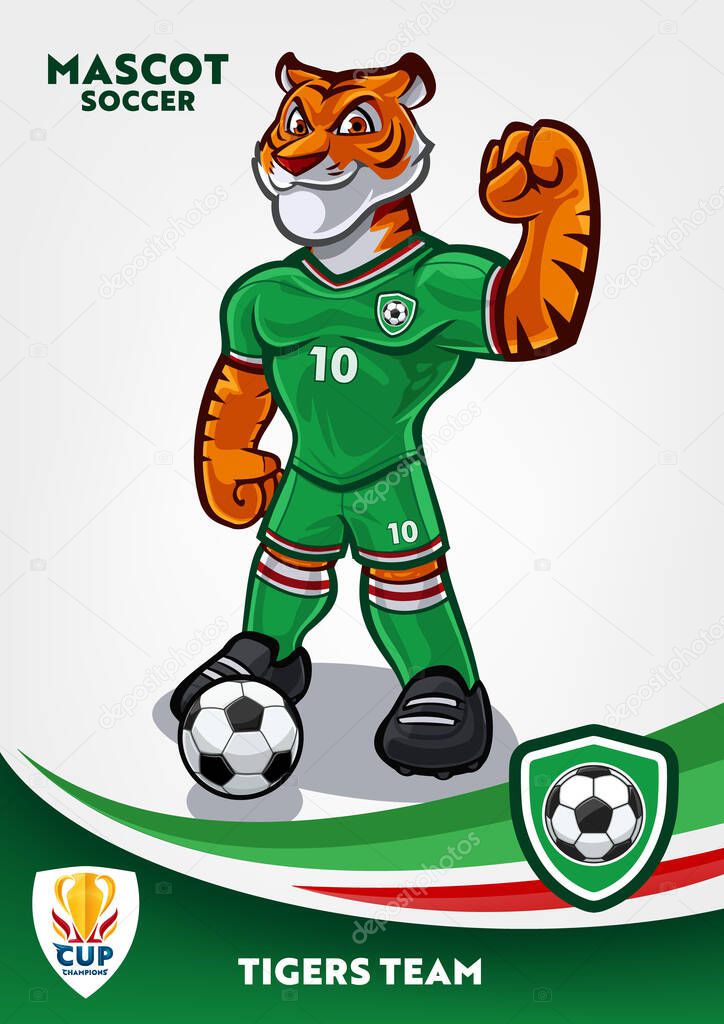 Funny cartoon tiger soccer player