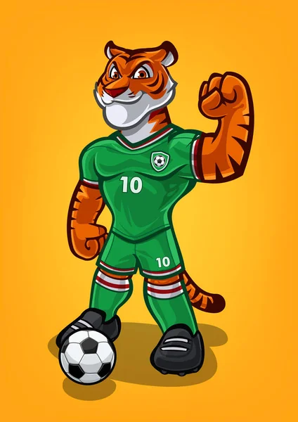 Engraçado Tigre Desenhos Animados Jogador Futebol —  Vetores de Stock