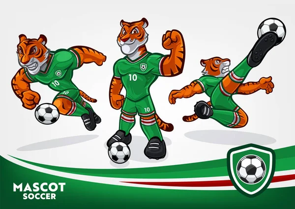 Conjunto Tigres Dibujos Animados Para Equipo Fútbol — Vector de stock