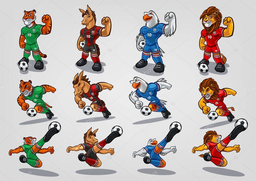 Set of mascot animals for sports