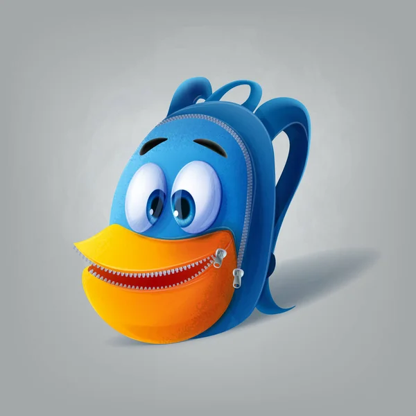 Mochila Azul Con Emoticono Cara Linda Vector Ilustración — Vector de stock